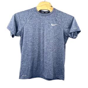 Nike Swim Shirt Men Large Heather Blue Dri Fit Short Sleeve Crew Neck UPF 40+